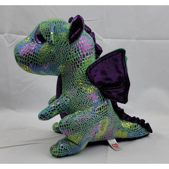 Ty Cinder The Dragon 10" Plush Stuffed Green Purple Shiny Metallic Scales 2017 - Picture 2 of 12